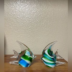Hand Blown Glass paperweight, Fish a set of 2
